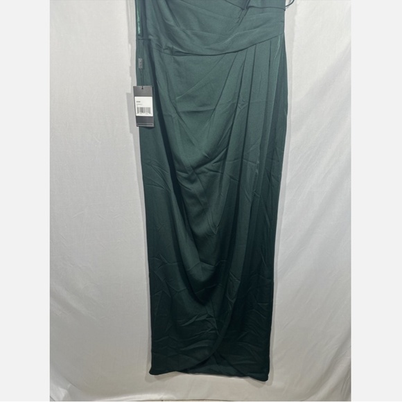 NWT‎ $365 La Femme [SZ 14 ] Surplice Off the Shoulder Column Gown Emerald green - Picture 4 of 14